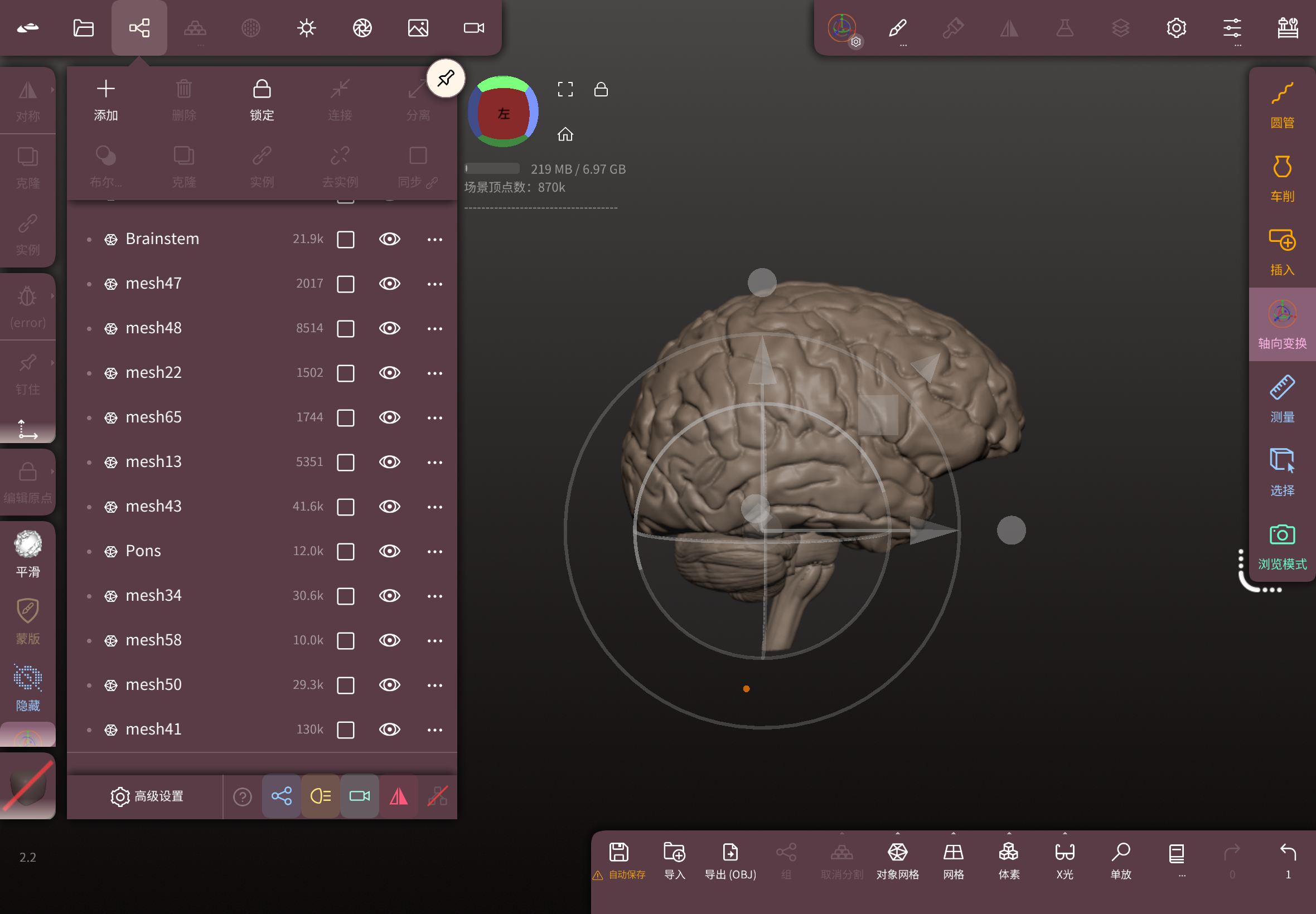 Refined brain model in Nomad Sculpt